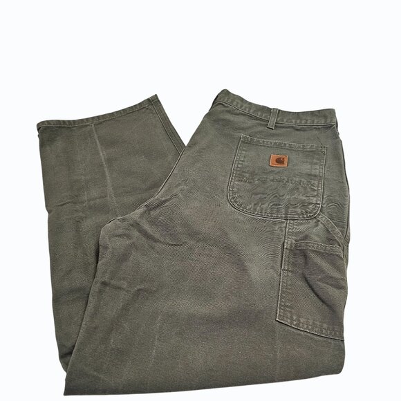 Vtg Carhartt Pants Mens 42x31.5 Olive Green B11 Duck Carpenter Work USA 90s - Picture 14 of 16